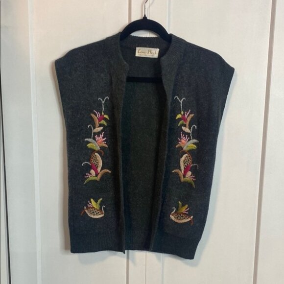 Vintage Love Bird Embroidered Grey Knit Sweater Vestapproximately a medium - Picture 1 of 5